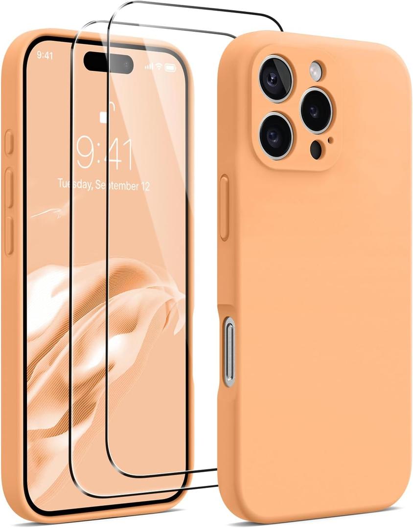 AOTESIER Magnetic for iPhone 16 Pro Max Case, [Compatible with MagSafe][Camera Protection], Food Grade Silicone Phone Case with [2 Screen Protectors], Anti-Scratch Lining, 6.9inch, Peach