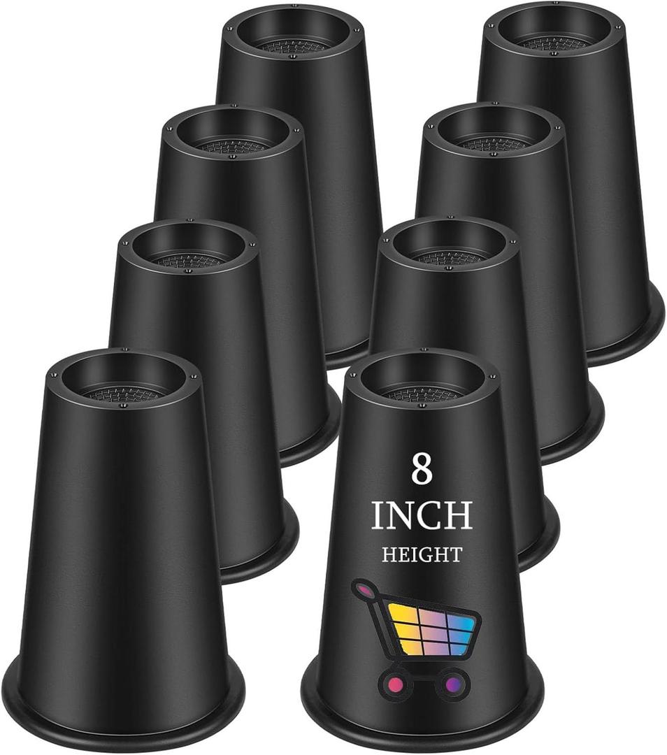 Shouwuhho Bed Risers 8 Inch, Heavy Duty Round Furniture Risers Lifts 14" 12" 8" Table, Desk Leg, Sofa, Couch, Adjustable Bed Frame Risers Supports Up to 6,000 Lbs, Black, 8 Pack
