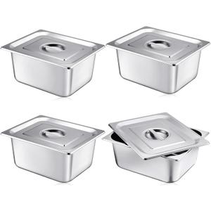 Mifoci 4 Pack Stainless Steam Hotel Pan with Lid, 1/2 Size x 6 Inch Deep, Reusable Anti Rust Steam Pan for Home, Party, Restaurant, Hotel, Buffet