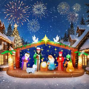 Kalolary 12FT Long Christmas Inflatable Nativity Scene, Xmas The Birth of Jesus Inflatables with Build-in Lights Christmas Outdoors Blow Up Decoration for Holiday Party Garden Lawn Indoor Decors, The Birth of Jesus