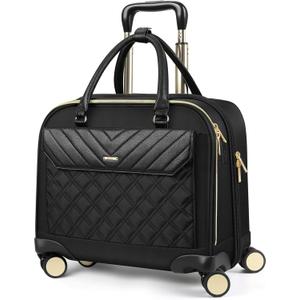 star cloud Rolling Laptop Bag for Women, 45L Rolling Briefcase with Wheels, 16x15.5x9.5 Wheeled Laptop Bag with USB Type-C Ports, Quiet Spinner Wheels, Luggage Strap, Black Gold