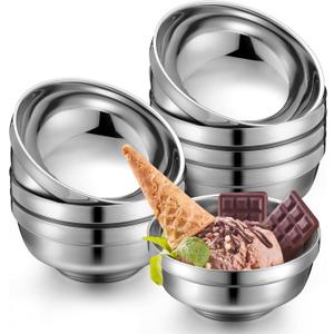 8 Pack 34 oz Stainless Steel Bowls Double Walled Insulated Soup Ice Cream Metal Mixing Nesting Bowls for Serving Soup Rice Cereal
