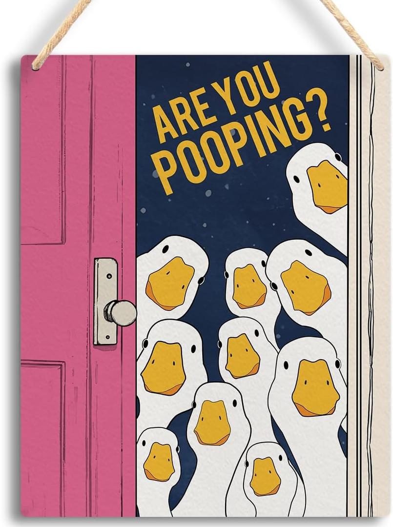 Funny Bathroom Animals Wall Decor - Funky Witty Goose Print Wooden Hanging Bathroom Sign - Are You Pooping - Humorous Goose Wall Art for Farmhouse Toilet Restroom, 8x10 Inches -C01