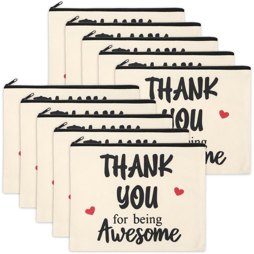 Coume 12 Pcs Inspirational Appreciation Gifts Bulk for Women Nurse Teacher Makeup Bags Bulk Thank You Canvas Cosmetic Bag for Graduation Employee Mother's Day Worker Social Volunteer(Appreciate)