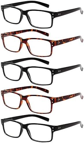 NORPERWIS Reading Glasses 5 Pairs Quality Readers Spring Hinge Glasses for Reading for Men and Women (3 Black 2 Tortoise, 1.75)