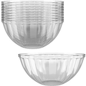 Prestee Clear Plastic Serving Bowls, 96 Oz. 6 Pack - Round Disposable Large Plastic Bowl, Punch, Party, Chip Bowl Containers for Candy, Salads, Parties, and Serving Food - Salad Bowls Dish for Eating