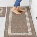 COSY HOMEER Kitchen Rugs Non-Slip 20x30/20x48 Inch Thick Polypropylene Standing Mat for Home Machine Washable, Brown (20 x 30 "+ 20 x 48 ", Brown Square)