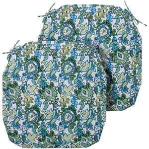 Magpie Fabrics Indoor Outdoor Cushion Cover Replacement 2 Pack, NO Insert! Water Repellent Slipcover with Ties Decor for Patio Garden Chair Seat Sofa Bench Wicker(Botanical Blue Green, 22x20x4 Inch)