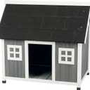 Trixie Natura Barn Style Dog House  Outdoor Wooden Shelter for Small to Medium-Sized Dogs - Weatherproof Sealer, Peaked Roof, and Adjustable Legs  41 x 27.75 x 36 in