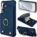Wallet Case Compatible for Galaxy S25 with Card Holder,Shockproof Protective Cover Supports 360Rotation Ring Stand and RFID Blocking for Samsung Galaxy S25 6.2 inch,Navy Blue