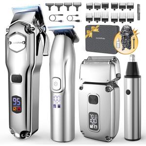 Jack & Rose Hair Clippers for Men Set Professional, Cordless Men Hair Trimmer, Electric Shavers, Barber kit, 4 in 1,LED Display, for Nose, Body, Bald Head