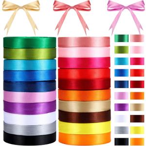 Unittype 20 Rolls Rainbow Satin Ribbon 500 Yd Long Solid Color Assortment Satin Ribbons 20 Colors for Crafts DIY Bouquet Gift Wrapping Wedding Shower Decor(0.6 Inch Wide)