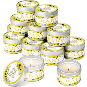 Funtery 12 Pcs Baby Shower Party Favors for Guests Baby Shower Candles Lavender Scented Candle Rustic Tealights Candles Gender Reveal Return Gifts(Sunflower)