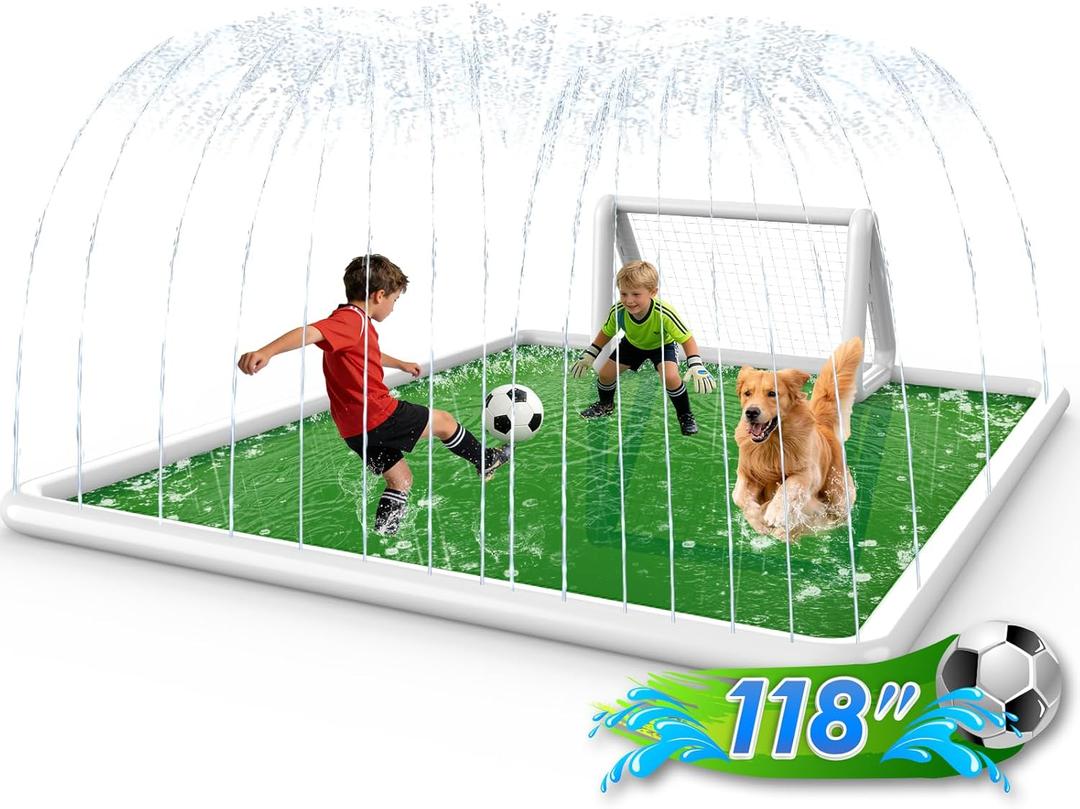 EPN Splash Pad for Kids 4-12, 118" x 138" Extra Large Rectangular Sprinkler Pad, Durable PVC, Foldable, Easy Setup, Backyard Water Play Mat, Summer Outdoor Fun Toy for Lawn & Garden