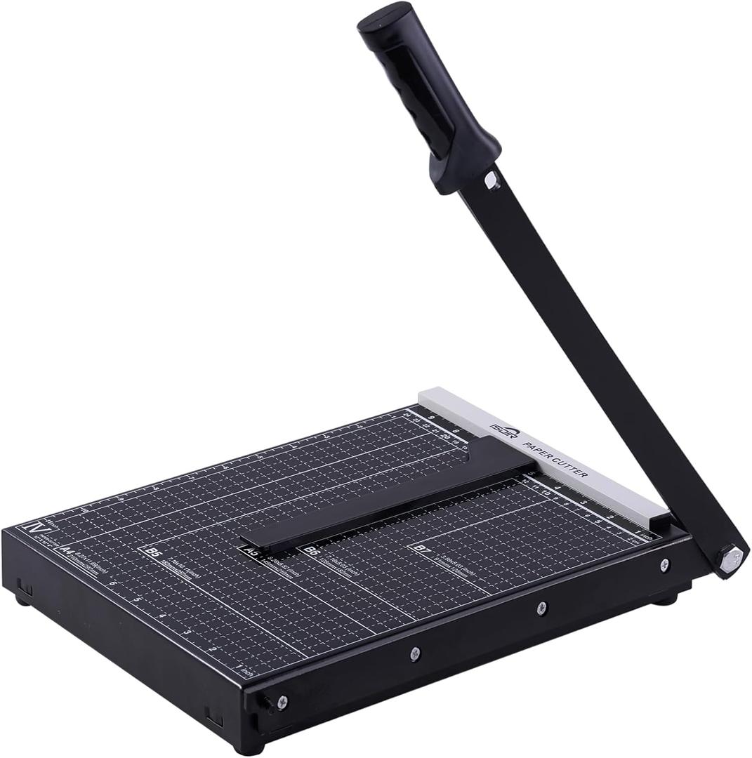 ISDIR 12-Inch Guillotine Paper Cutter, 15 Sheet Capacity, Blade Lock & Magnetic Guide, Heavy-Duty Metal Base for Precision Cutting of Cardstock, Photos, and Crafts - Ideal for Home & Office (12'' Black)