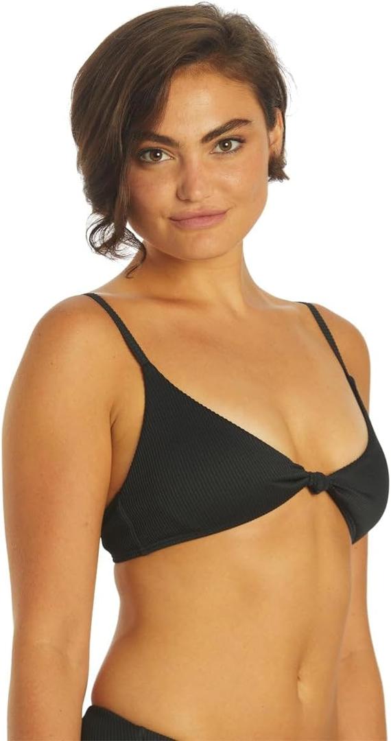Roxy Women's Standard Ribbed Love The Surf Knotted Bikini Top (XS, Anthracite)
