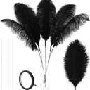 Soarer Black Large Ostrich Feathers - 10Pcs Making Kit 34inch Extra Large Ostrich Feathers for Tall Vase, Halloween, Gatsby Party Centerpieces and Wedding Home Decoration(Black)