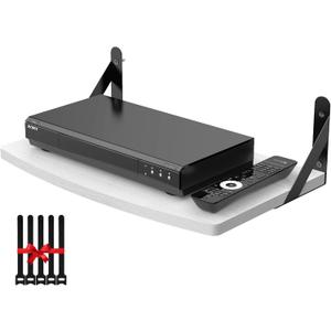 DAWASAPAT Floating Entertainment Center Shelf with Cable Ties, Projector Wall Mount DVD Shelf, Floating Entertainment Center Bracket Under TV for Cable Boxes/Games Console/DVR/TV Accessories (White)
