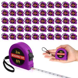 Copkim 50 Pcs Small Tape Measure Bulk 6 Ft 2M Mini Measuring Retractable Metric Tape Measure and Inch, Portable Easy to Read Measurement for Adults Prizes Construction Tool Party Favors(Purple)
