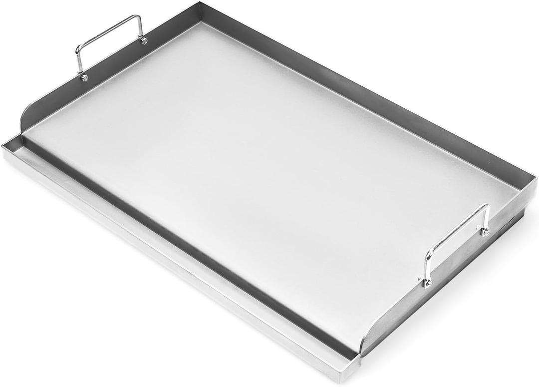 Griddle for Gas Grill, Universal Cast Iron Griddle Flat Top Plate Insert with Even Heating Bracing for Outdoor Grill Rectangular Plate with Removable Handles for Charcoal,Gas Stove,Camping,Tailgating