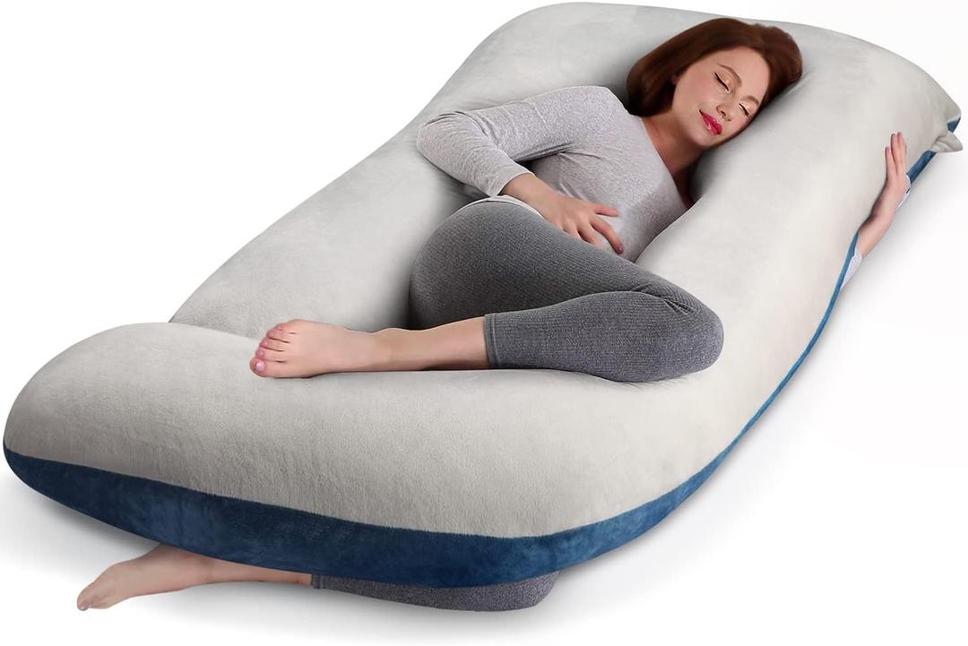 cauzyart Pregnancy Maternity Pillows for Sleeping 55 Inches U-Shape Full Body Pillow Support - for Back, HIPS, Legs, Belly for Pregnant Women with Removable Washable Velvet Cover, Velvet Cover - 57 Inch