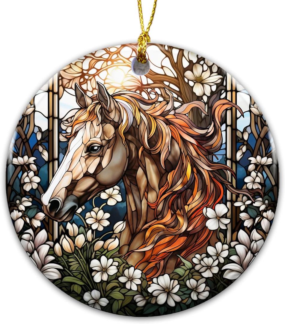 4 x Horse Ornament 2025  White Elephant Gift for Horse Lover, Horse Lover Gift, Rustic Farmhouse Holiday Tree Decoration, Animal Art Home Dcor Keepsake