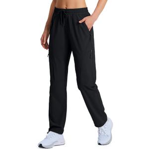 Women's Hiking Pants Quick Dry Lightweight Cargo Pants UPF 50 Water Resistant Zipper Pockets for Golf Travel Work Camping (Medium, Black)