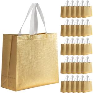 25 Pack Large Gift Bags for Present Birthday Party Wedding Reusable Gift Bag Silver Giant Gift Bags Cloth Non-Woven Fabric Gift Bags (Gold)