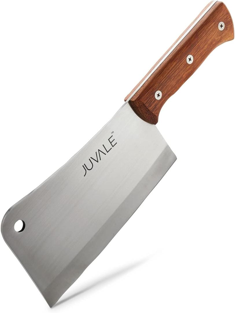 Juvale Meat Cleaver - 8-Inch Stainless Steel Blade, Wood Handle - Heavy-Duty Butcher Knife & Bone Cleaver for Beef Brisket, Meat Cutting & Chopping - Chopping Knife
