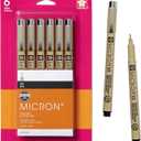 SAKURA Pigma Micron Fineliner Pens, 05 Tip Size, Archival Black Ink, 6PK 50038
