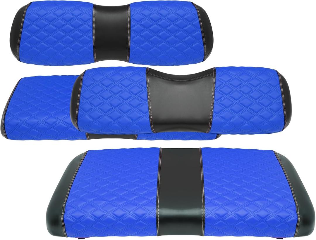 Golf Cart Front and Rear Seat Covers Waterproof and Sun Resistant Marine Grade Vinyl Leather Seat Cover Accessories for Club Car DS 2000.5-up,Blue(4PCS) (For Club Car DS 2000.5+ Front and Rear Seat)