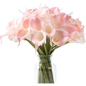 SITUMEIZI 24 PCS Pink Fake Flowers Artificial Calla Lily Silk Flowers Real Touch for Mother's Day Easter Home Kitchen Decor Wedding Bouquet Office Spring Decoration