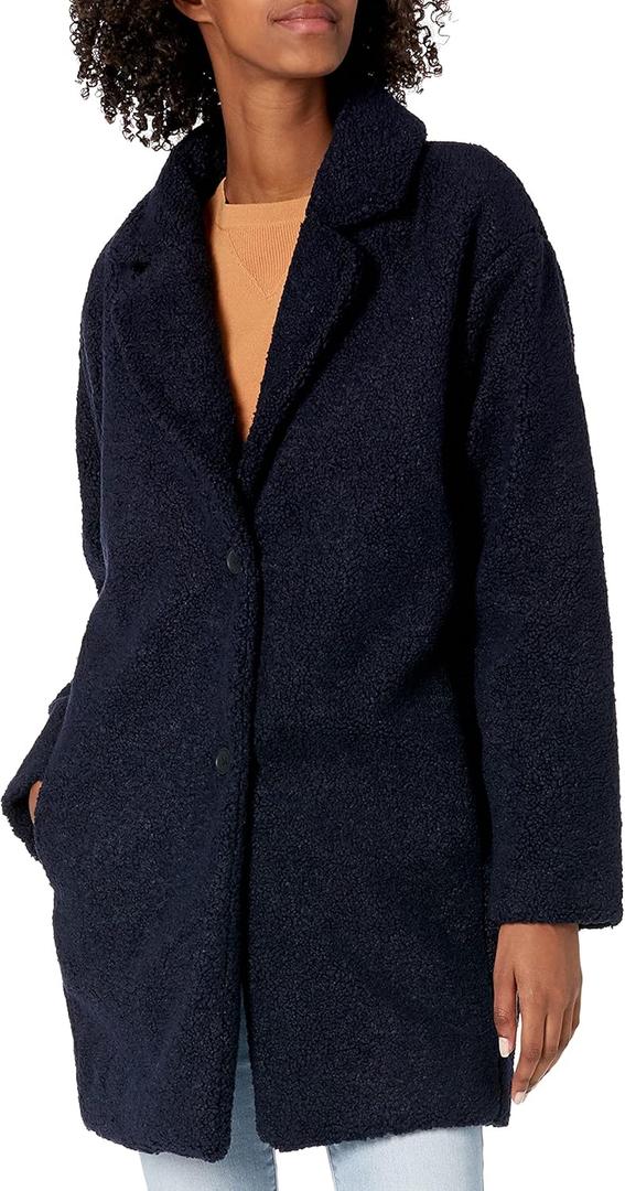 Amazon Essentials Women's Teddy Bear Fleece Oversized-Fit Lapel Jacket (Previously Daily Ritual) (Medium, Navy)
