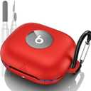 for Beats Powerbeats Pro 2 Case Cover, Shockproof Magnetic Case for Powerbeats Pro 2 2025 Wireless Earbuds, Magnetic Lock Lid Protective Cover with Cleaner Kit & Carabiner (Red)