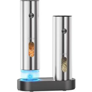 Cavir Electric Salt and Pepper Grinder Set with Charging Base,Upgraded Large Capacity, Automatic Salt and Pepper Mill Set LED light & 6-Level Adjustable Coarseness, Ideal for Home Kitchen BBQ