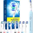 TEETHEORY Rotating Electric Toothbrush for Adults with 8 Brush Heads (2 Types), 4 Modes Deep Clean Electric Toothbrush with Rechargeable Power and 2 Min Smart Timer (7-SkyBlue, p1)