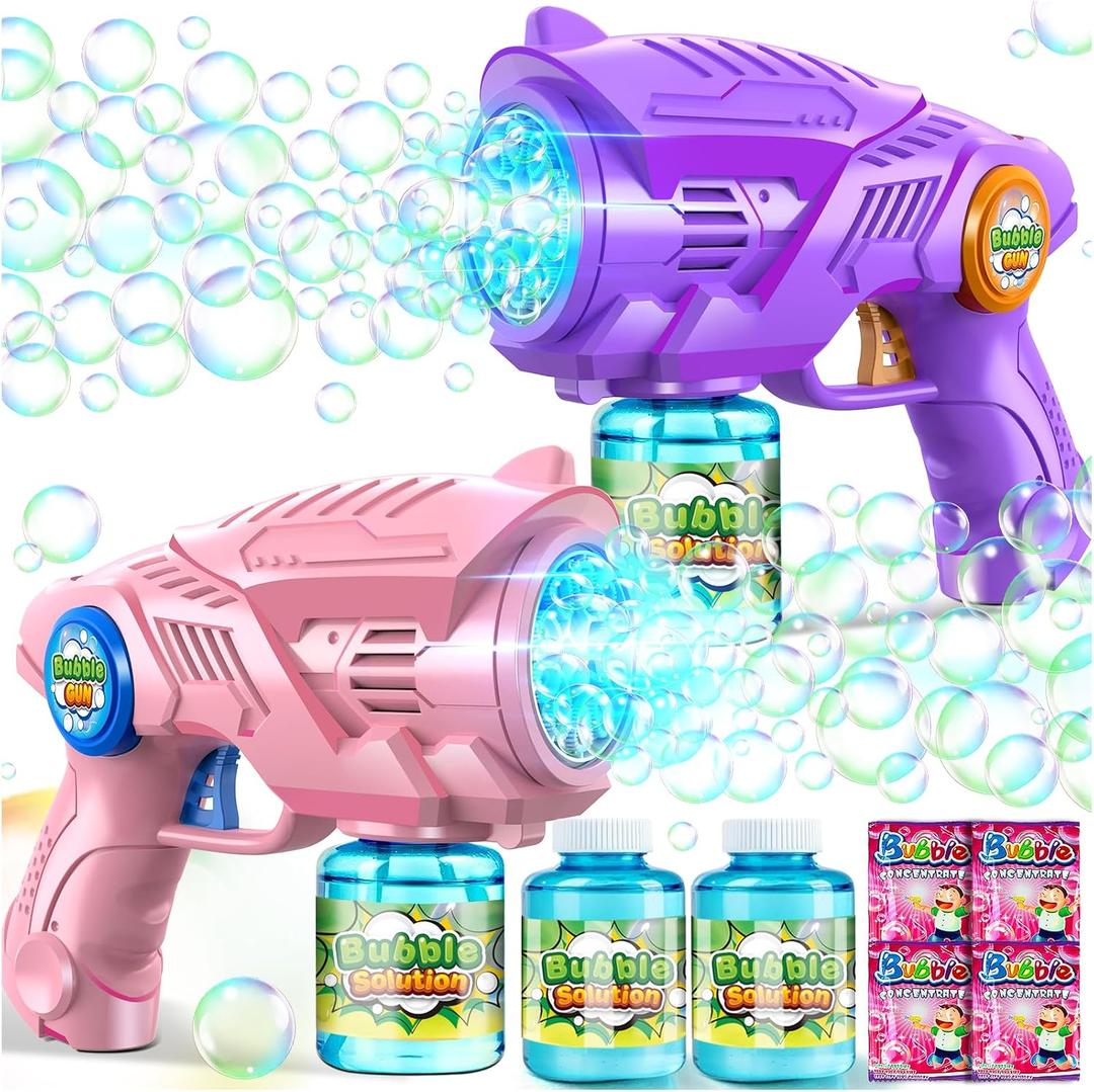 Bubble Gun Toys for Kids 4-8: Automatic Bubble Blaster with 2 Bottles Refill Solution - Bubble Gun for Toddlers 1-3, Summer Outdoor Toys for Easter Birthday Wedding Party Gift (Pink, Purple)
