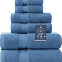 COZYART Denim Blue Bath Towel Set, Turkish Cotton Hotel Large Towel Bulk for Bathroom, Thick Bathroom Sets of 6 with 2 Bath Towels, 2 Hand Towels, 2 Washcloths, 650 GSM