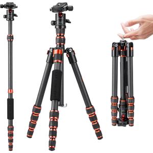 K&F Concept 60 inch Carbon Fiber Camera Tripod,Super Lightweight Compact Travel Tripod with 360 Degree Ball Head,Quick Release Plate,Detachable Monopod 8KG Load Capacity for SLR DSLR C225C0 (BA225)