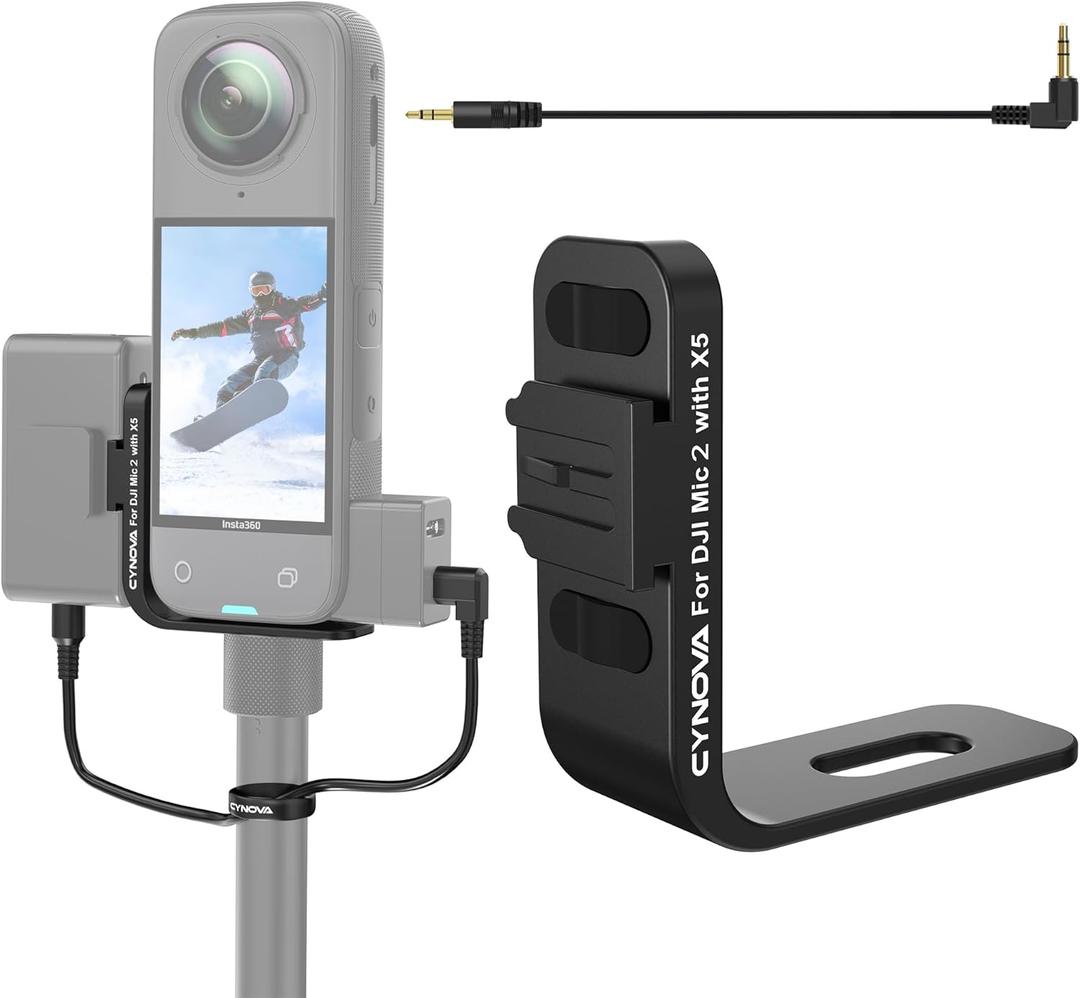 CYNOVA Insta 360 X5 Cold Shoe Mount, Invisible Mic Bracket for Insta360 X5 Accessories, Designed Specifically for DJI Mic 2with 3.5mm Audio Cable and Fixed Velcro