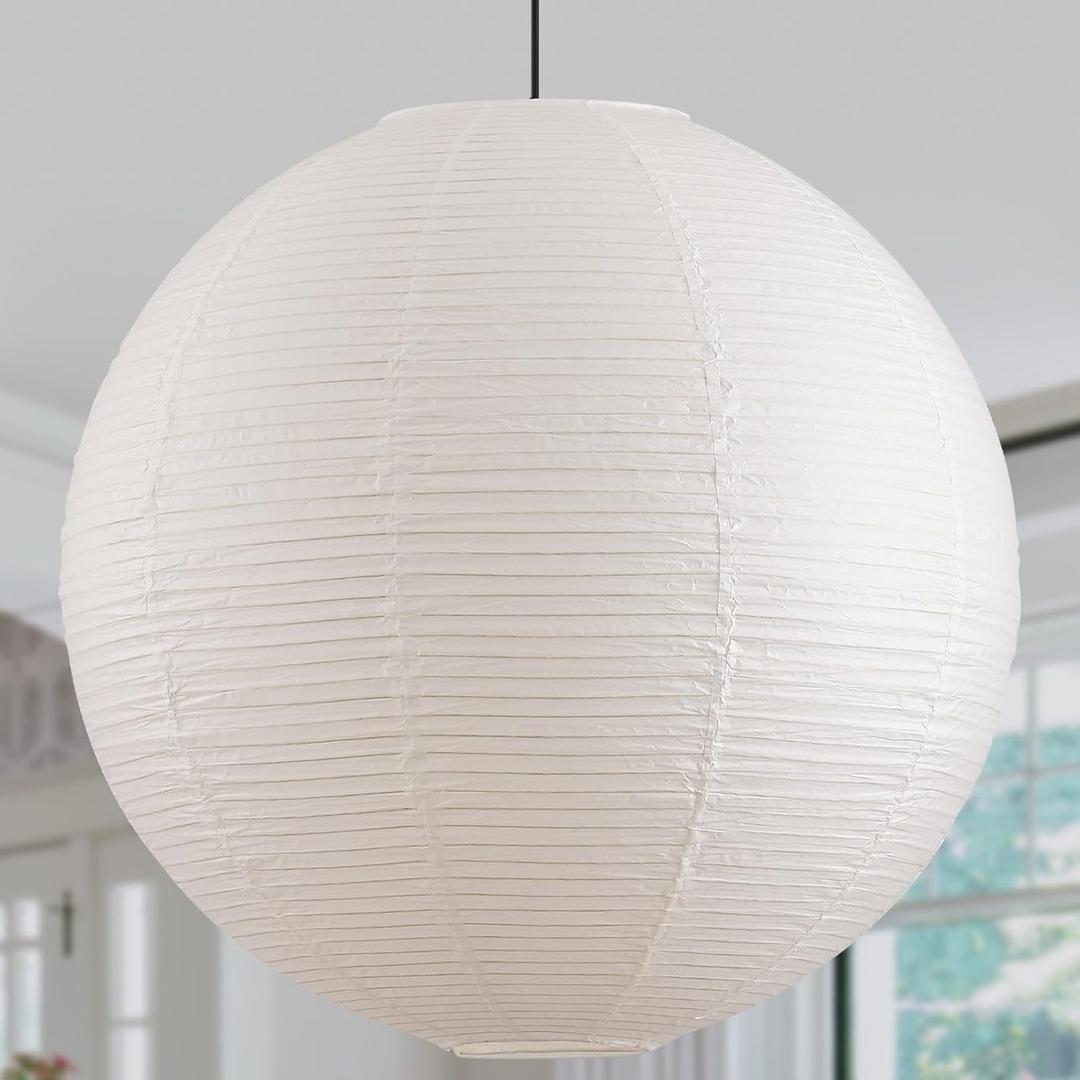 Large Paper Lantern Lamp Shade, 23.6in White Round Lampshade Only