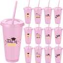 Kochorie 24 Pack 24 OZ Graduation Plastic Cups with Lids and Straws Reusable Party Cups Thick Plastic Congrats Grad Tumbler Bulk for Class of 2026 Graduation Party Supplies, Pink