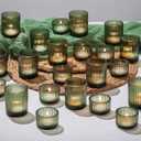 Glasseam Glass Tealight Candle Holder: 24 PCS Green Ribbed Votive Candle Holders Bulk Small Christmas Tea Lights Holders for Table Centerpiece Wedding Decor