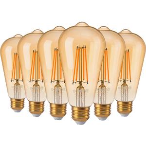 EDISHINE 6 Pack Vintage LED Edison Bulbs 8W Equivalent 60W, ST64 Dimmable Led Light Bulbs, 700LM 2200K Amber Warm Light E26, Decorative Antique LED Filament Bulbs for Home and Commercial, UL Listed