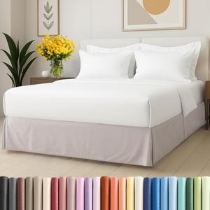 Pleated Bed Skirt Queen Size - 3 Sided Pleated Bed Skirt Queen - Ultra-Soft, Easy Fit with 15 Inch Tailored Drop - Hotel Quality, Wrinkle & Fade Resistant - For Women, Men, Kids and Teens - Light Grey