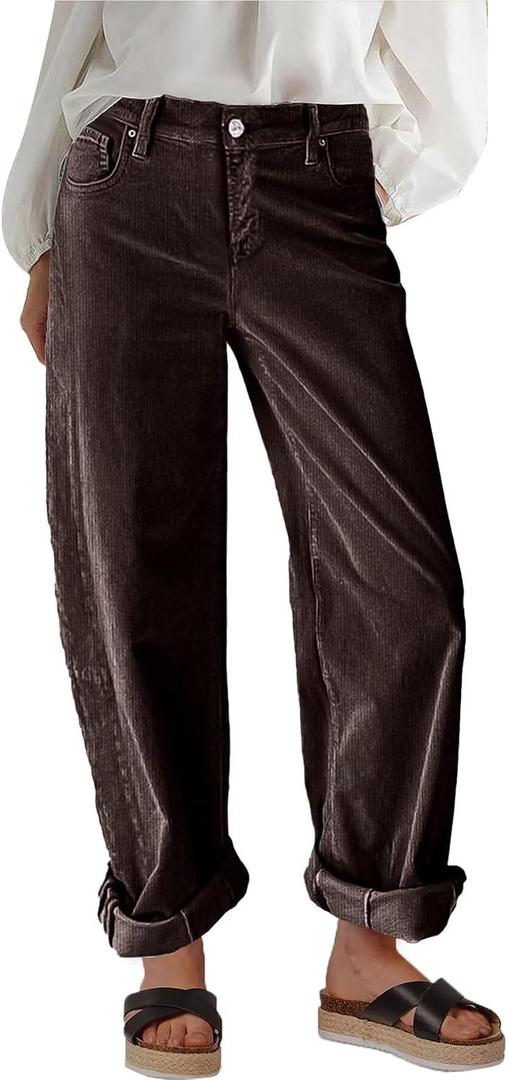 Flamingals Wide Leg Jeans for Women Mid Waist Baggy Stitch Decor Denim Washed Pants Without Belt Medium
