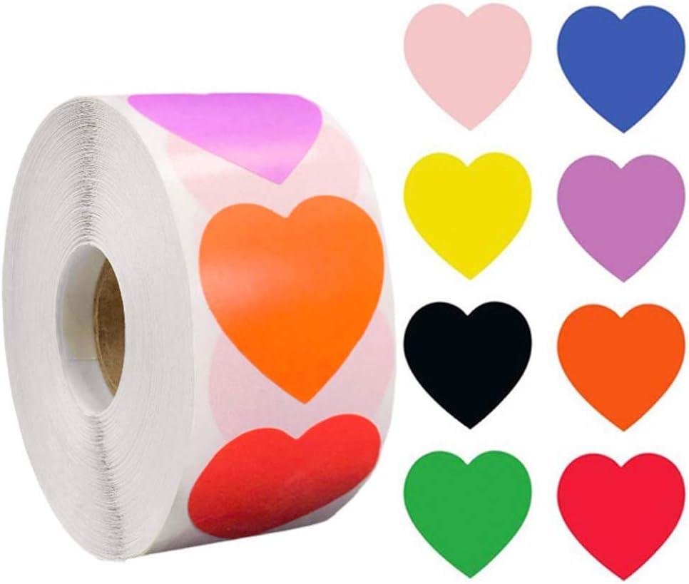 Color Heart Sticker Labels, 500 Pieces Heart Sticker 25mm Heartn Sticker Labels Rolls Writable Surface 8 Colors Choice Self Adhesive Labels for Calendar Planner Organization Decorations (Mixcolors)