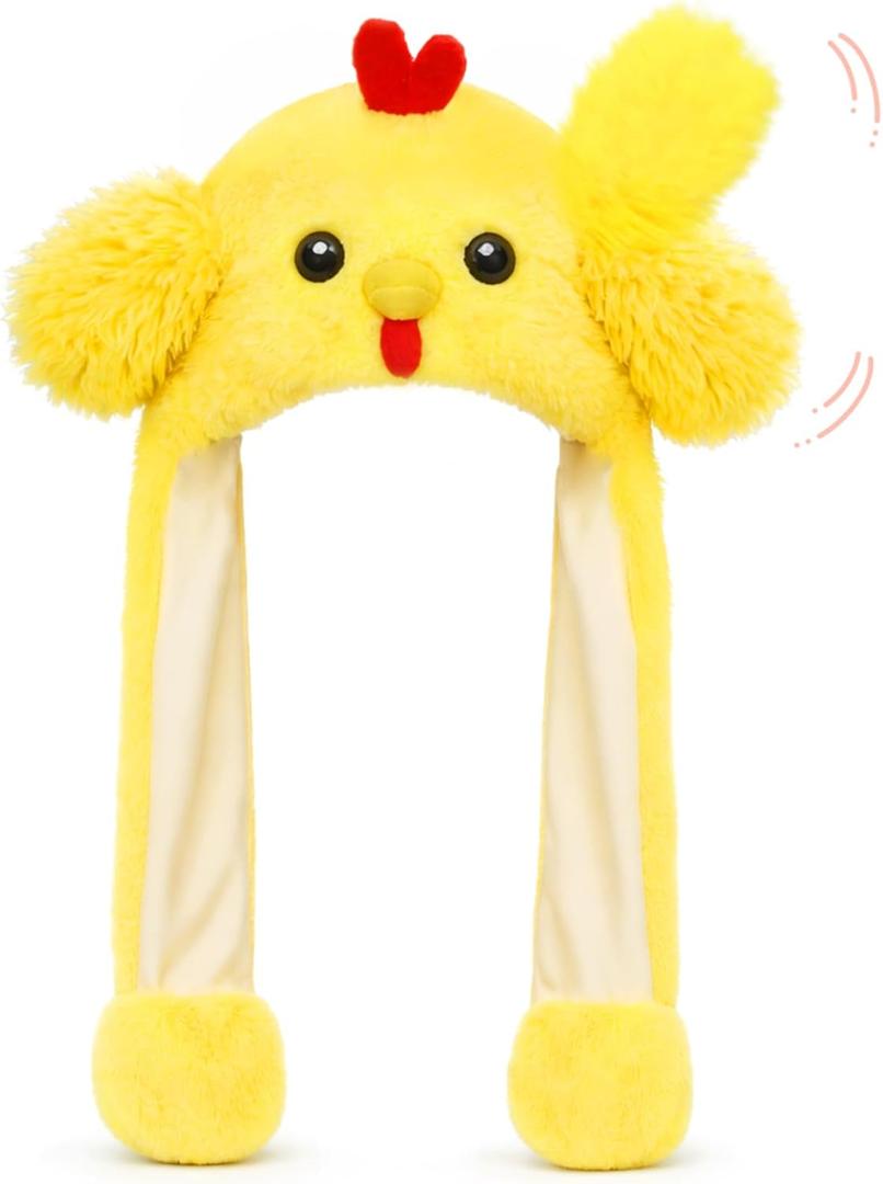 Animal Hat with Moving Ears Jumping Pop Up Beating Plush Cap Holiday Cosplay Dress Up Crazy Funny Gift for Kids