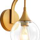 Gold Wall Sconce,1-Light Bathroom Vanity Lights Modern Wall Light Fixture with 4.9 Inches Clear Glass Shade, Wall Lamps for Bedroom Living Room Kitchen Stairway,E26