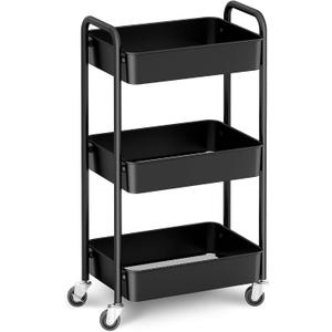 CAXXA 3-Tier Rolling Metal Storage Organizer - Mobile Utility Cart, Kitchen Cart with Caster Wheels (Black) CAXXA 3-Tier Rolling Metal Storage Organizer - Mobile Utility Cart, Kitchen Cart with Caster Wheels (Black)
